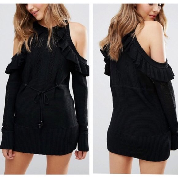 SALE! NWOT ALICE MCCALL Sweater Dress Cold Shoulders Ruffles Sz4US - Picture 6 of 7